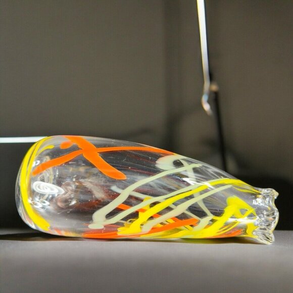 Hand Blown Studio Art Glass Swung Vase Clear Multicolor Swirls Hand Made Glass - Picture 2 of 16